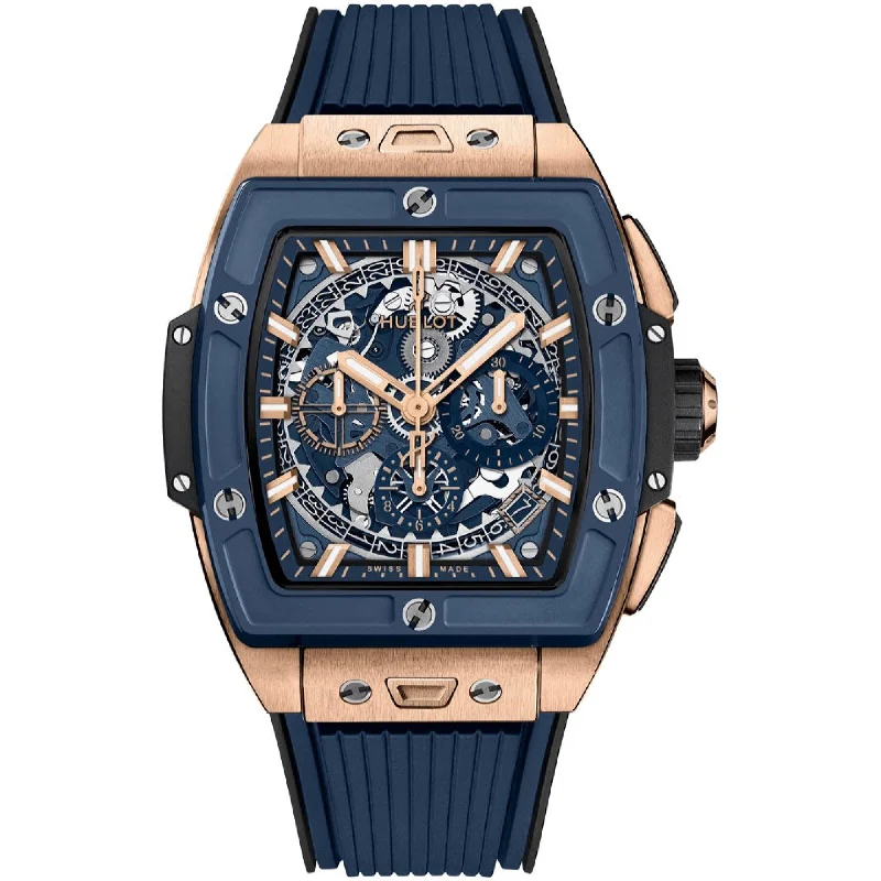 Artistic strap watches-Hublot Men's 642.OL.7180.RX Spirit of Big Bang Chronograph Blue Rubber Watch