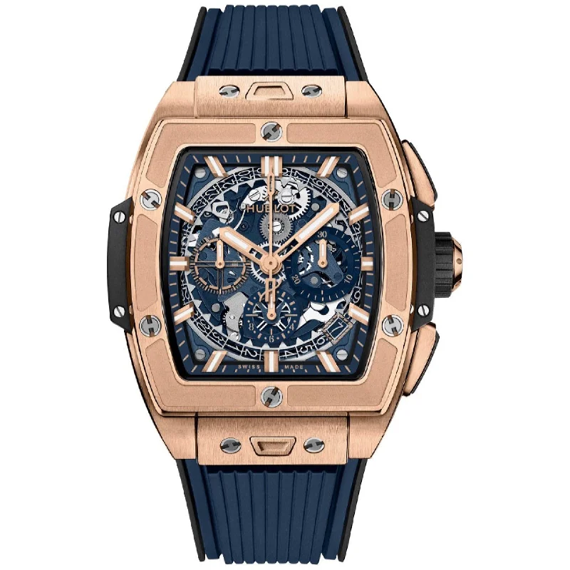 Mesh band watches-Hublot Men's 642.OX.7180.RX Spirit of Big Bang Chronograph Blue Rubber Watch