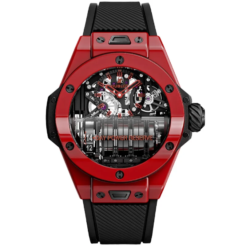 Stone accent watches-Hublot Men's 911.CF.0113.RX Big Bang MP-11 Power Reserve 14 Days Red Magic Black Rubber Watch