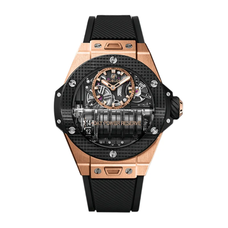 Rose gold strap watches-Hublot Men's 911.OQ.0118.RX Big Bang MP-11 Power Reserve 14 Days Black Rubber Watch