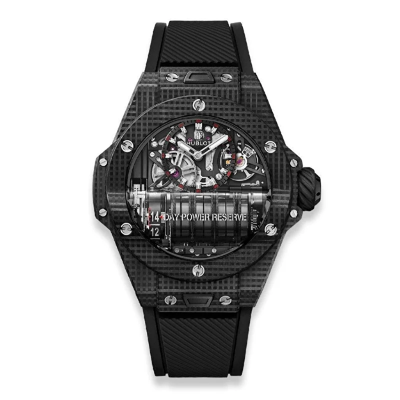 Crystal face watches-Hublot Men's 911.QD.0123.RX Big Bang MP-11 Power Reserve 14 Days Black Rubber Watch