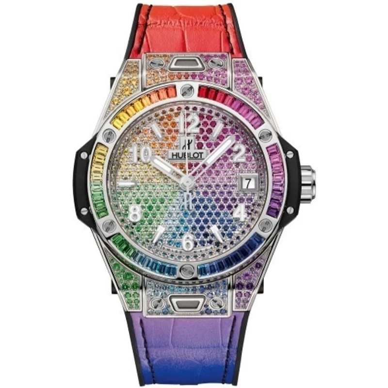 Adjustable strap watches-Hublot Women's 465.SX.9910.LR.0999 Big Bang One Click Gemstones Multi-color Leather Watch