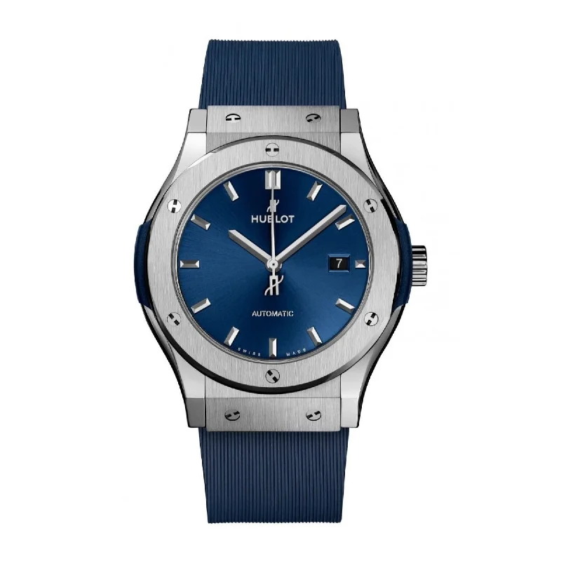 Retro style watches-Hublot Women's 581.NX.7170.RX Classic Fusion Blue Rubber Watch