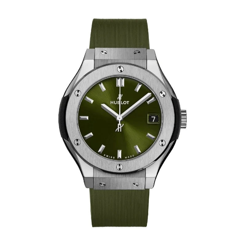 Wooden band watches-Hublot Women's 581.NX.8970.RX Classic Fusion Green Rubber Watch