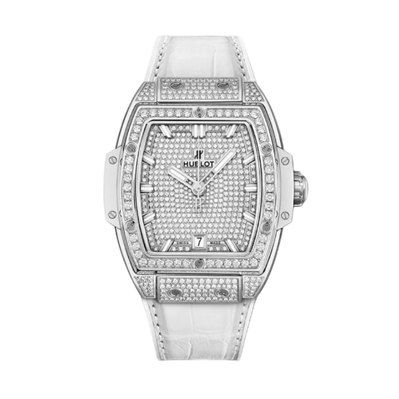 Fashion mesh watches-Hublot Women's 665.NE.9010.LR.1604 Spirit of Big Bang Diamonds White Leather Watch