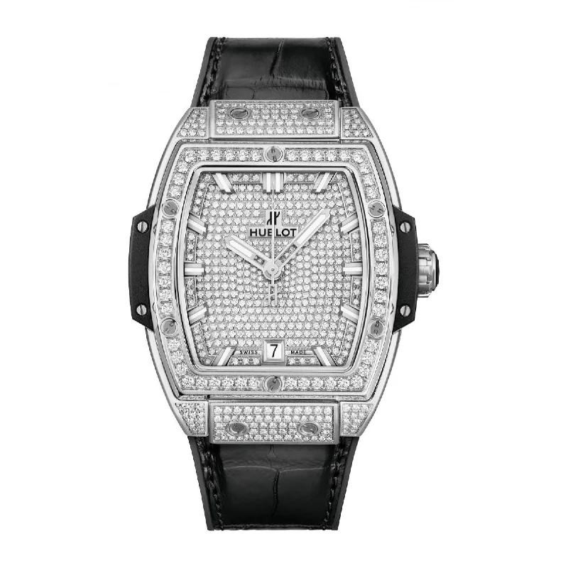 Floral dial watches-Hublot Women's 665.NX.9010.LR.1604 Spirit of Big Bang Diamonds Black Leather Watch