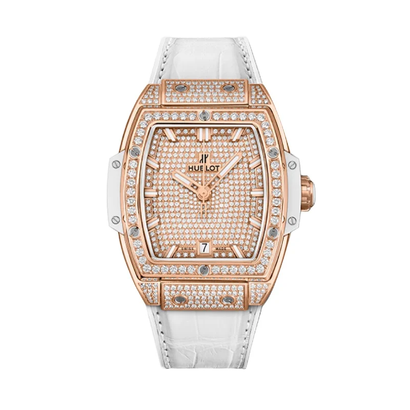 Chronograph women’s watches-Hublot Women's 665.OE.9010.LR.1604 Spirit of Big Bang Diamonds White Leather Watch