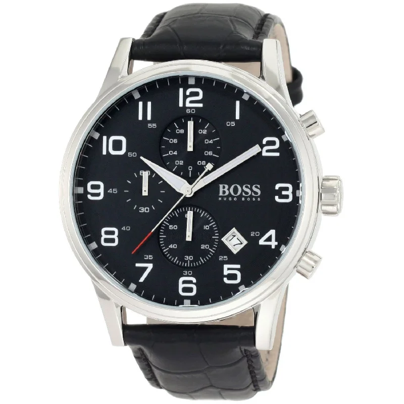 Thin strap watches-Hugo Boss Men's 1512448 Black Chronograph Black Leather Watch