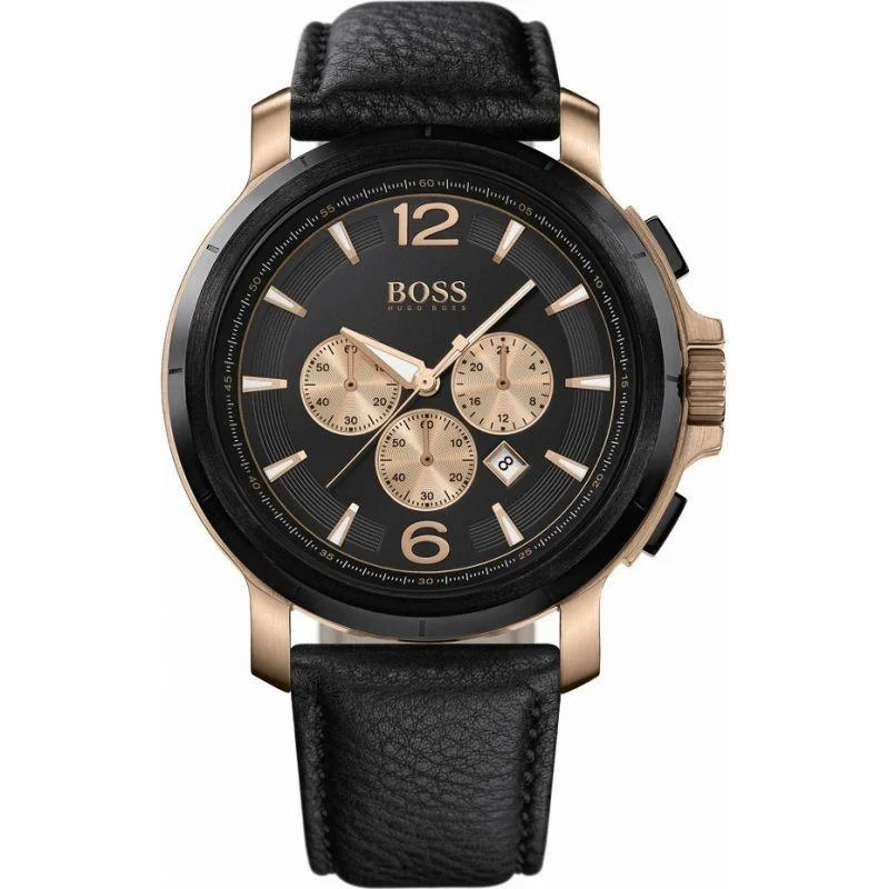 Solar-powered watches-Hugo Boss Men's 1512457 Hugo Boss Chronograph Chronograph Black Leather Watch