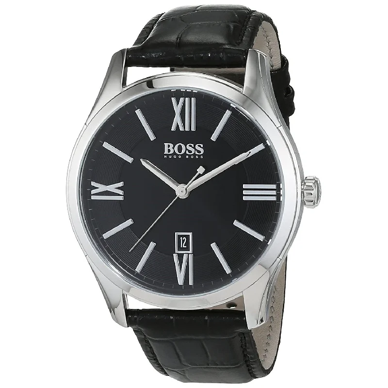 Handmade artisan watches-Hugo Boss Men's 1513022 Ambassador Black Leather Watch