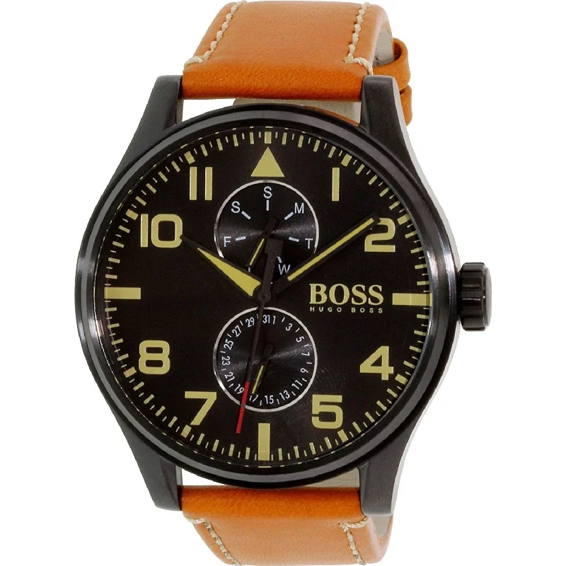 Square dial watches-Hugo Boss Men's 1513082 Aeroliner Maxx Multi-Function Orange Leather Watch