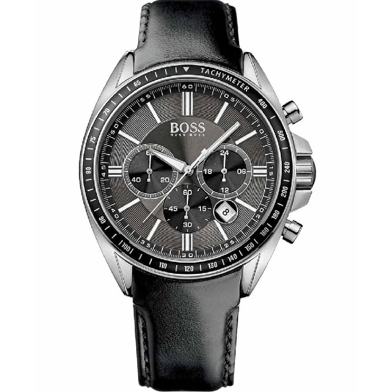 Bold bezel watches-Hugo Boss Men's 1513085 Driver Sport Chronograph Black Leather Watch