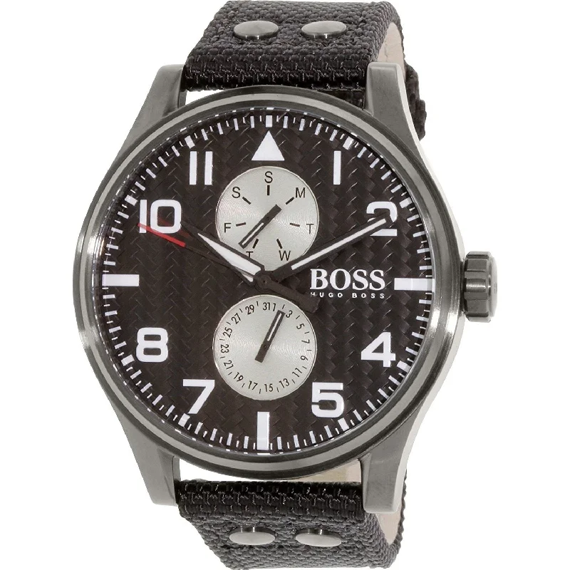 Lightweight strap watches-Hugo Boss Men's 1513086 Aeroliner Maxx Multi-Function Black Nylon and Leather Watch