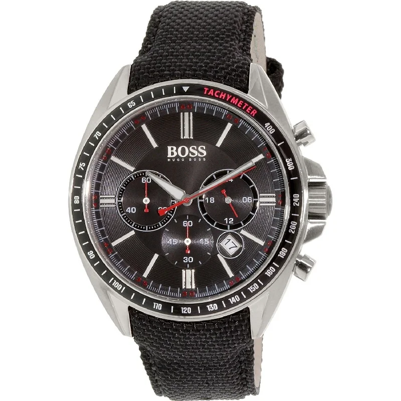 Gem encrusted watches-Hugo Boss Men's 1513087 Classic Chronograph Black Nylon and Leather Watch