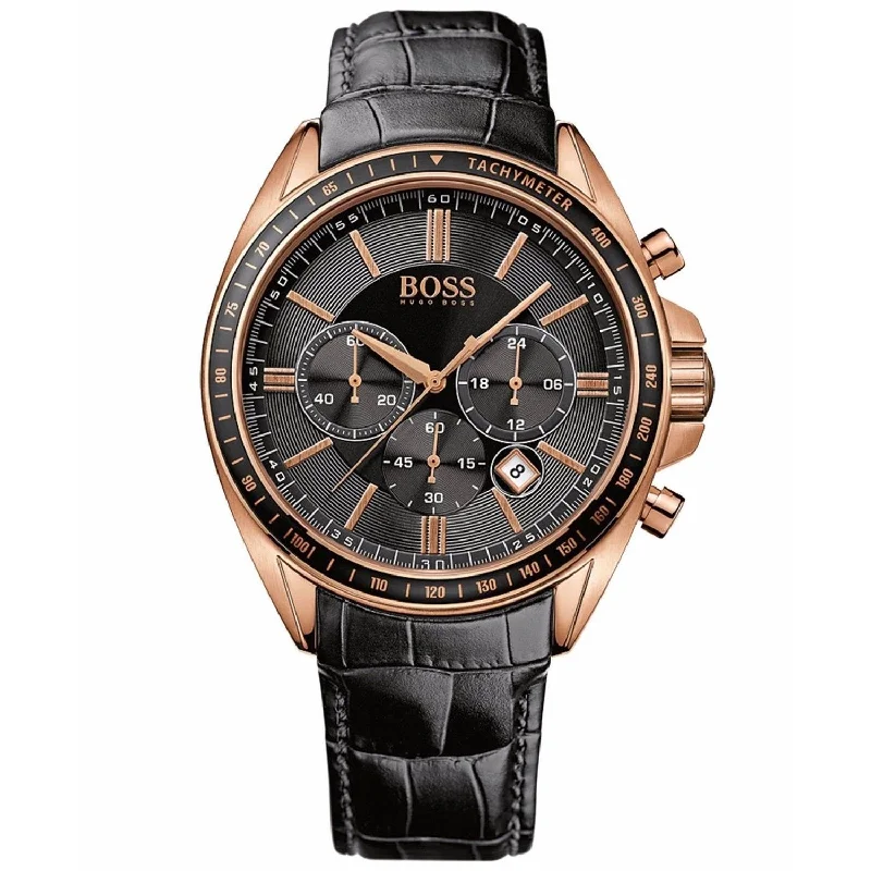 Classic slim watches-Hugo Boss Men's 1513092 Driver Sport Chronograph Black Leather Watch