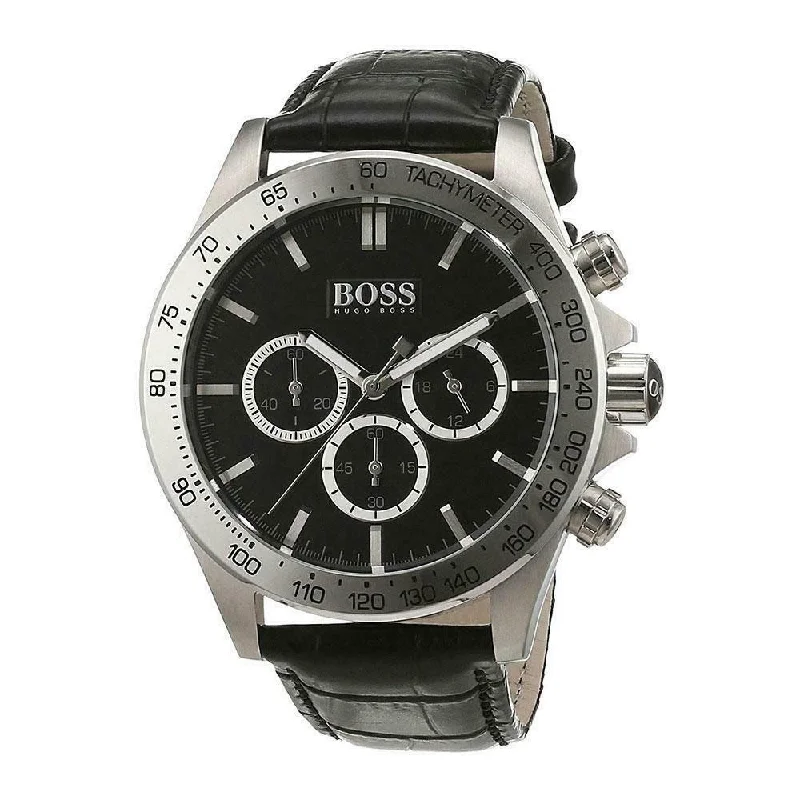 Luxury strap watches-Hugo Boss Men's 1513178 Ikon Chronograph Black Leather Watch