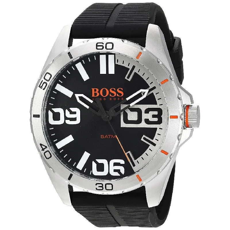 Two-tone strap watches-Hugo Boss Men's 1513285 Orange Berlin Black Rubber Watch