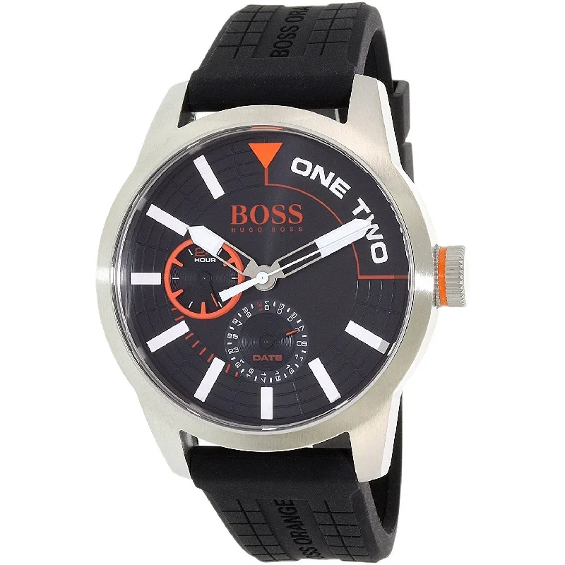 Quartz movement watches-Hugo Boss Men's 1513305 Orange Tokyo Multi-Function Black Silicone Watch