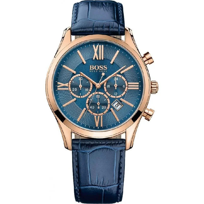 Vintage leather watches-Hugo Boss Men's 1513320 Ambassador Chronograph Blue Leather Watch