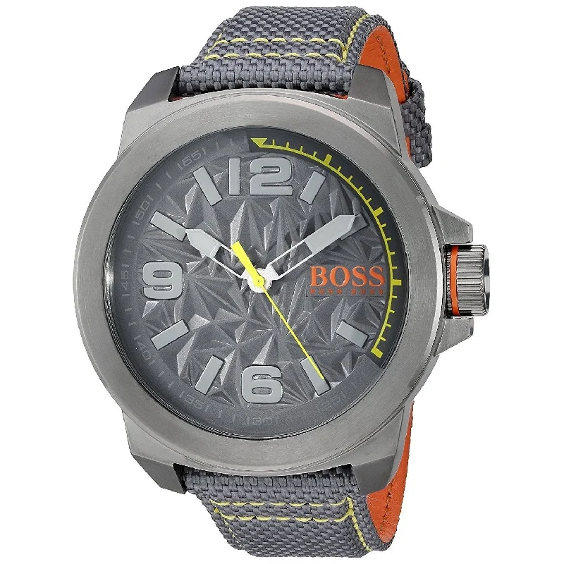 Bold design watches-Hugo Boss Men's 1513344 Classic Grey Fabric and Leather Watch