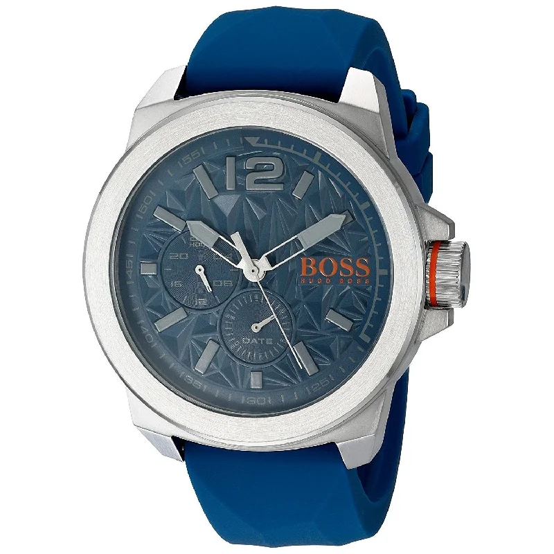 Stone accent watches-Hugo Boss Men's 1513348 New York Multi-Function Blue Silicone Watch