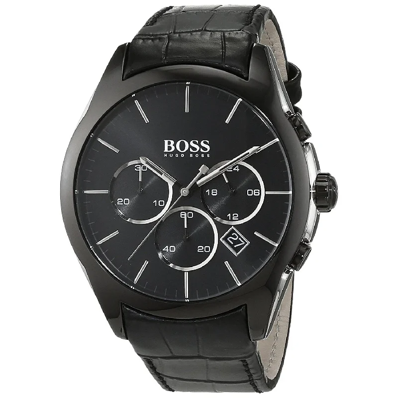 Sleek quartz watches-Hugo Boss Men's 1513367 Onyx Black Leather Watch