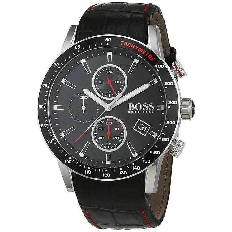 Slim metal watches-Hugo Boss Men's 1513390 Rafale Chronograph Black Leather Watch