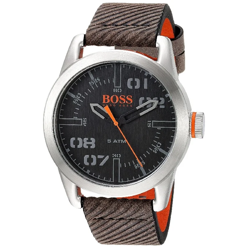 Adjustable strap watches-Hugo Boss Men's 1513417 OSLO Grey Leather Watch