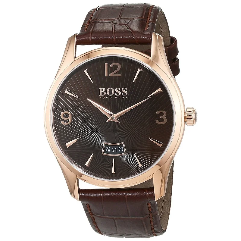 Luxury diamond watches-Hugo Boss Men's 1513426 Commander Brown Leather Watch