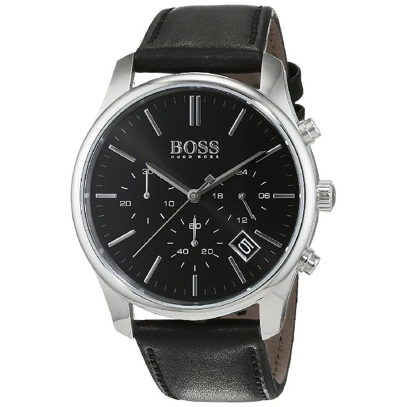 Retro style watches-Hugo Boss Men's 1513430 Time one Chronograph Black Leather Watch