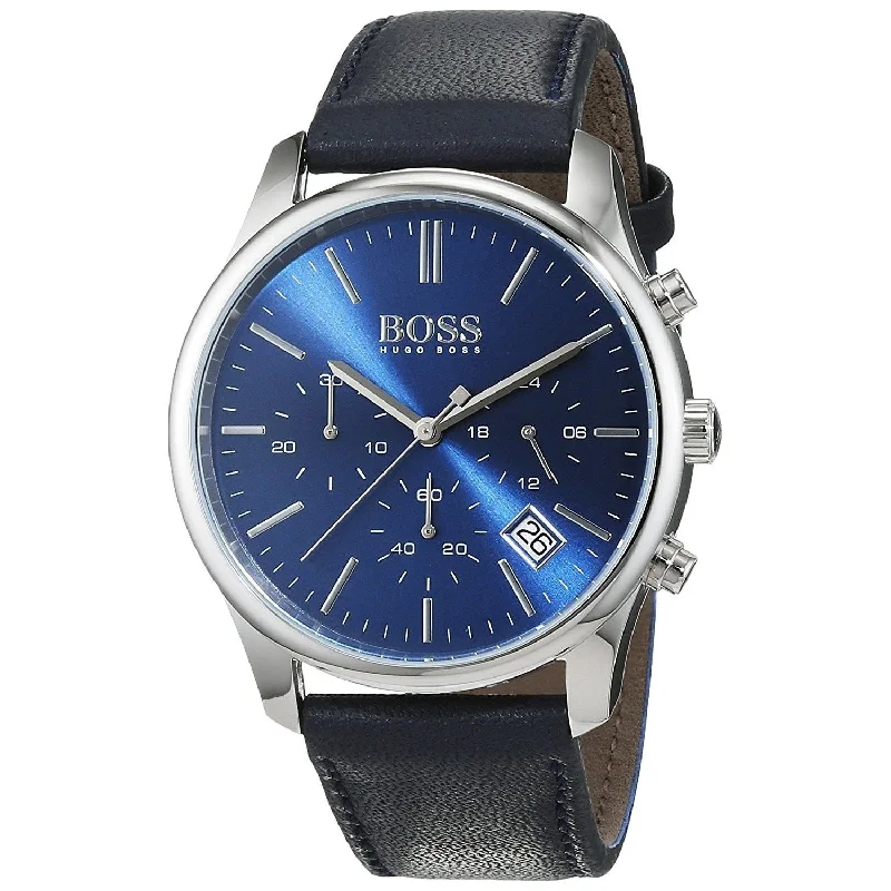 Wooden band watches-Hugo Boss Men's 1513431 Time One Chronograph Navy Leather Watch