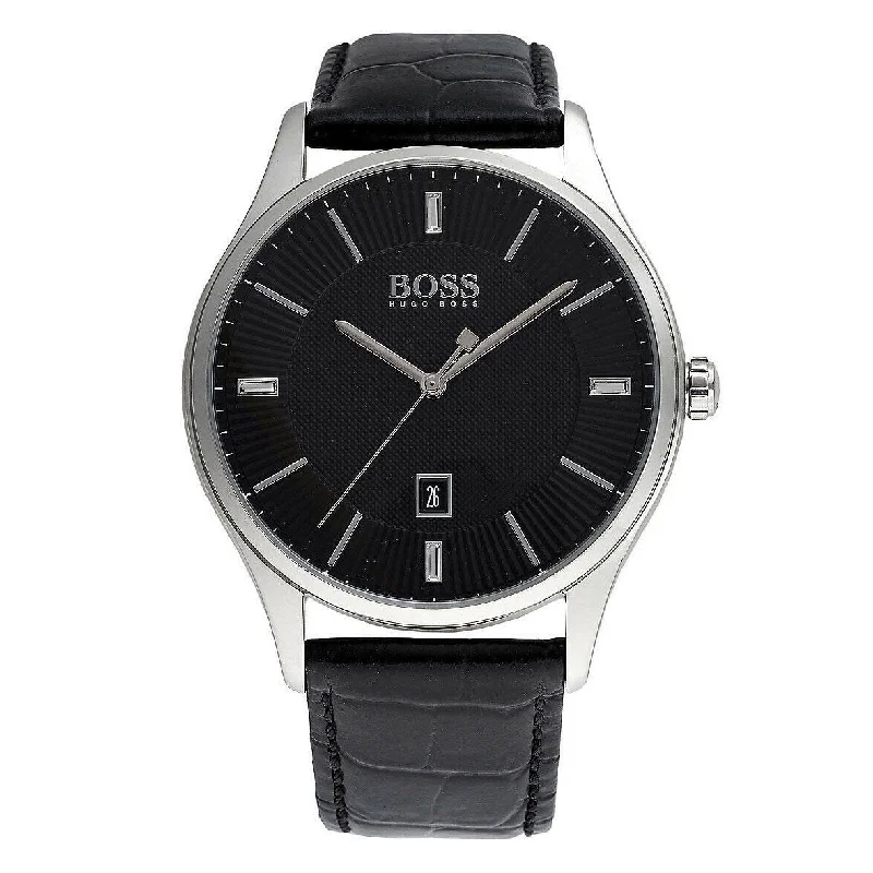 Boho leather watches-Hugo Boss Men's 1513520 Governor Black Leather Watch