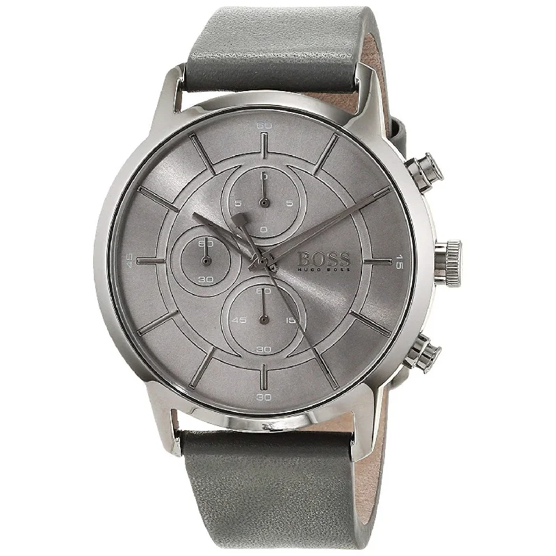 Everyday wear watches-Hugo Boss Men's 1513570 Architectural Chronograph Grey Leather Watch