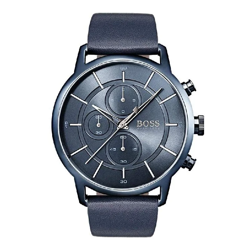 Bold color watches-Hugo Boss Men's 1513575 Architectural Chronograph Blue Leather Watch