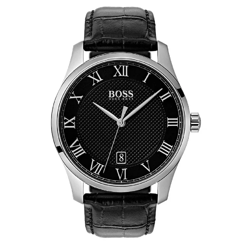 Lightweight metal watches-Hugo Boss Men's 1513585 Master Black Leather Watch