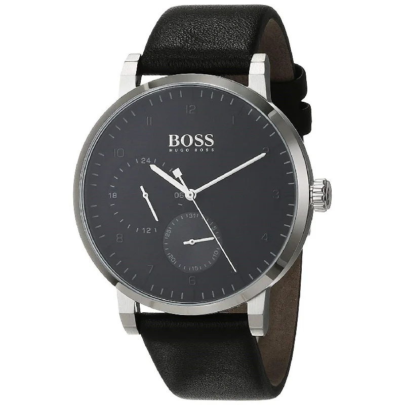 Gemstone accent watches-Hugo Boss Men's 1513594 Oxygen Black Leather Watch