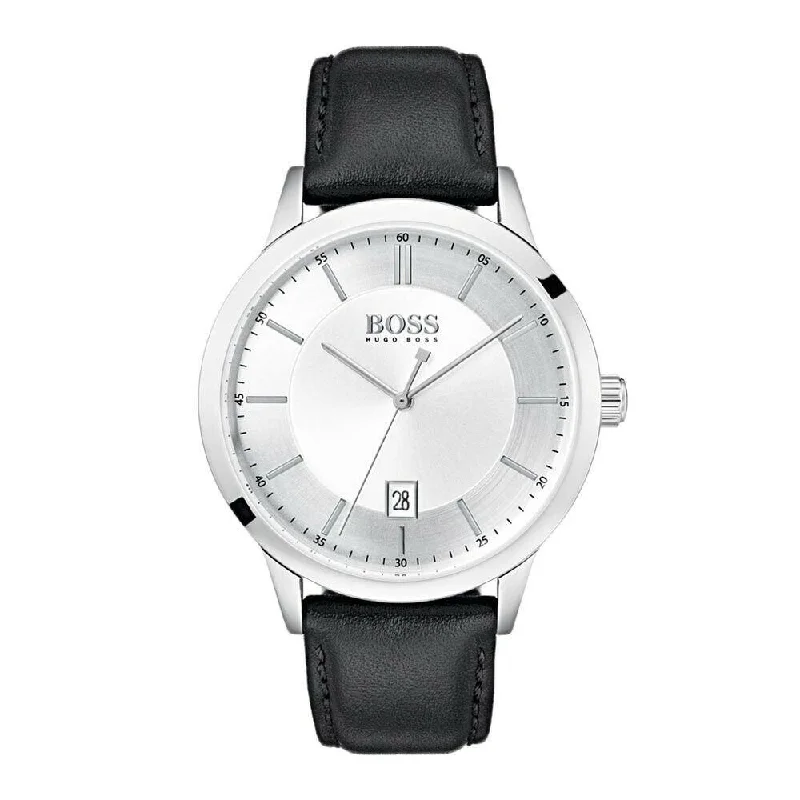 Chic bracelet watches-Hugo Boss Men's 1513613 Officer Black Leather Watch