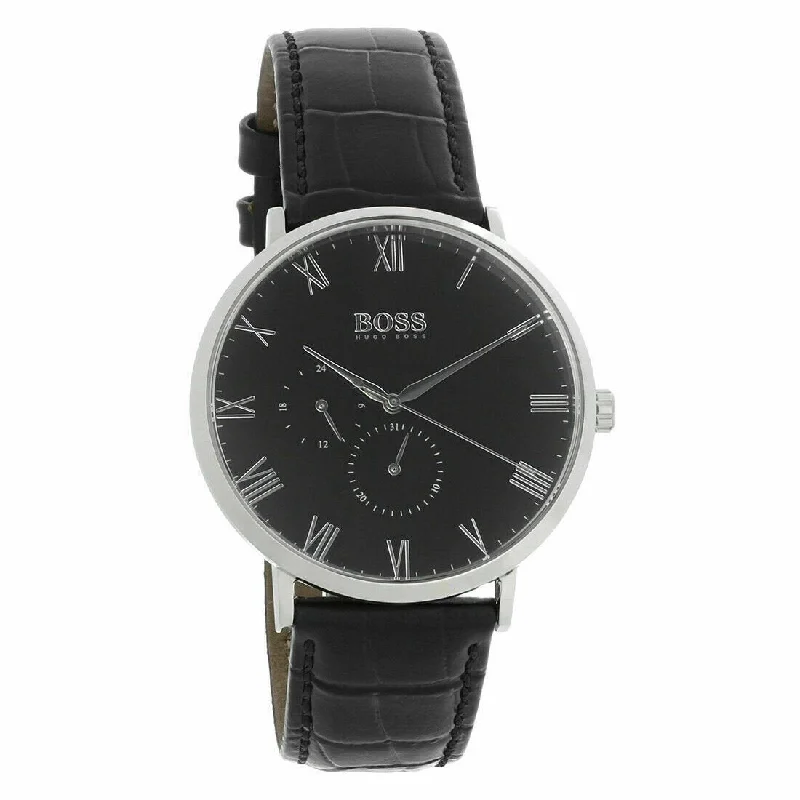 Stainless steel watches-Hugo Boss Men's 1513616 William Black Leather Watch