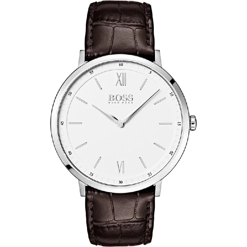 Luxury minimalist watches-Hugo Boss Men's 1513646 Essential Brown Leather Watch