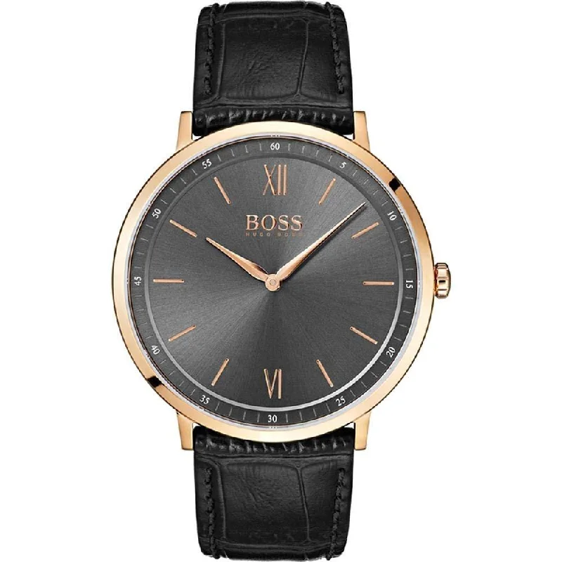 Artistic dial watches-Hugo Boss Men's 1513649 Essential Black Leather Watch