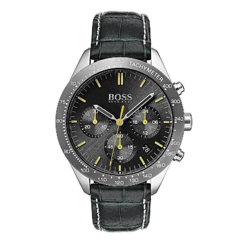 Soft silicone watches-Hugo Boss Men's 1513659 Classic Chronograph Grey Leather Watch