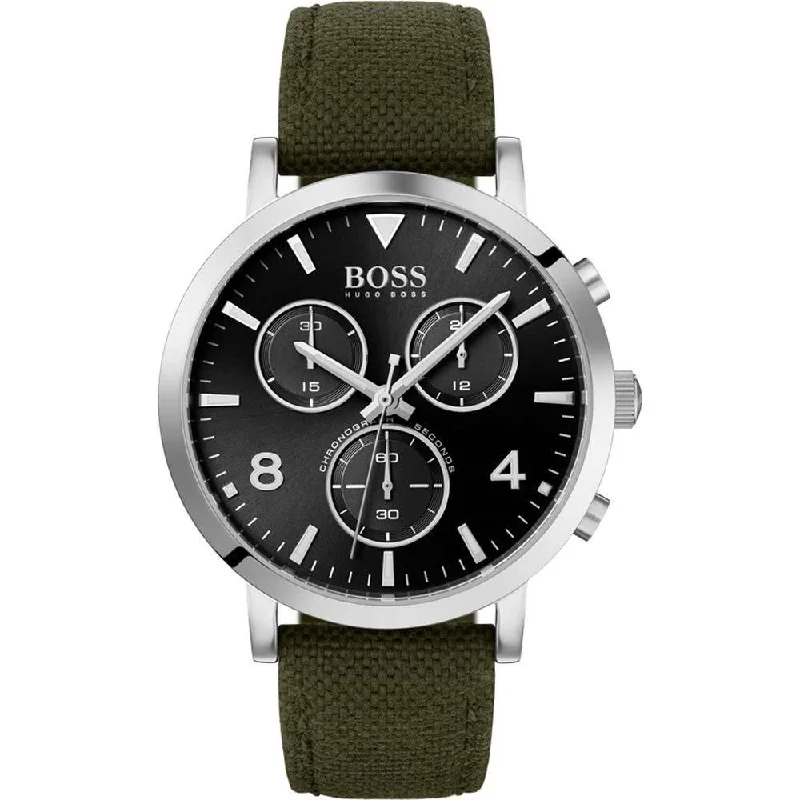 Retro analog watches-Hugo Boss Men's 1513692 Vesada Chronograph Green Fabric Watch