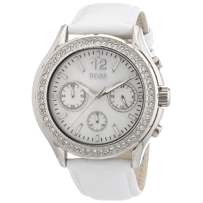 Sporty chronograph watches-Hugo Boss Women's 1502263 Chronograph Crystal White Leather Watch