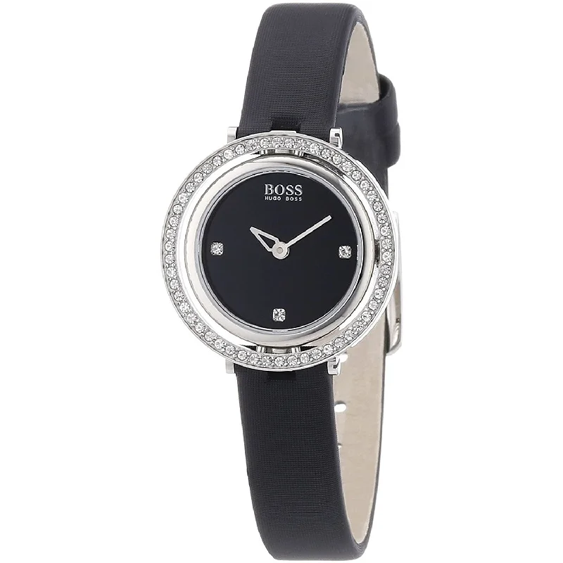 Dual-tone watches-Hugo Boss Women's 1502279 Classic Black Leather Watch