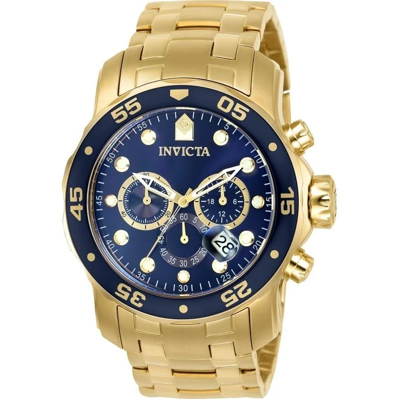 Thin strap watches-Invicta Men's 0073 Pro Diver Scuba Chronograph Gold-Tone Stainless Steel Watch