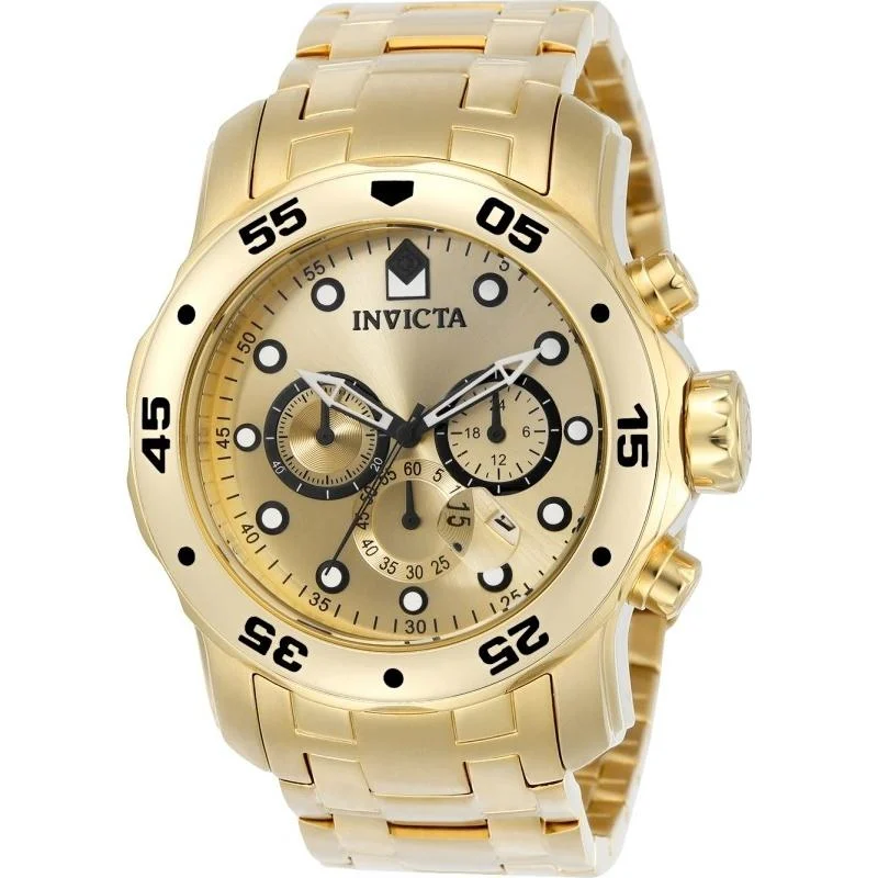 Gold mesh watches-Invicta Men's 0074 Pro Diver Scuba Chronograph Gold-Tone Stainless Steel Watch