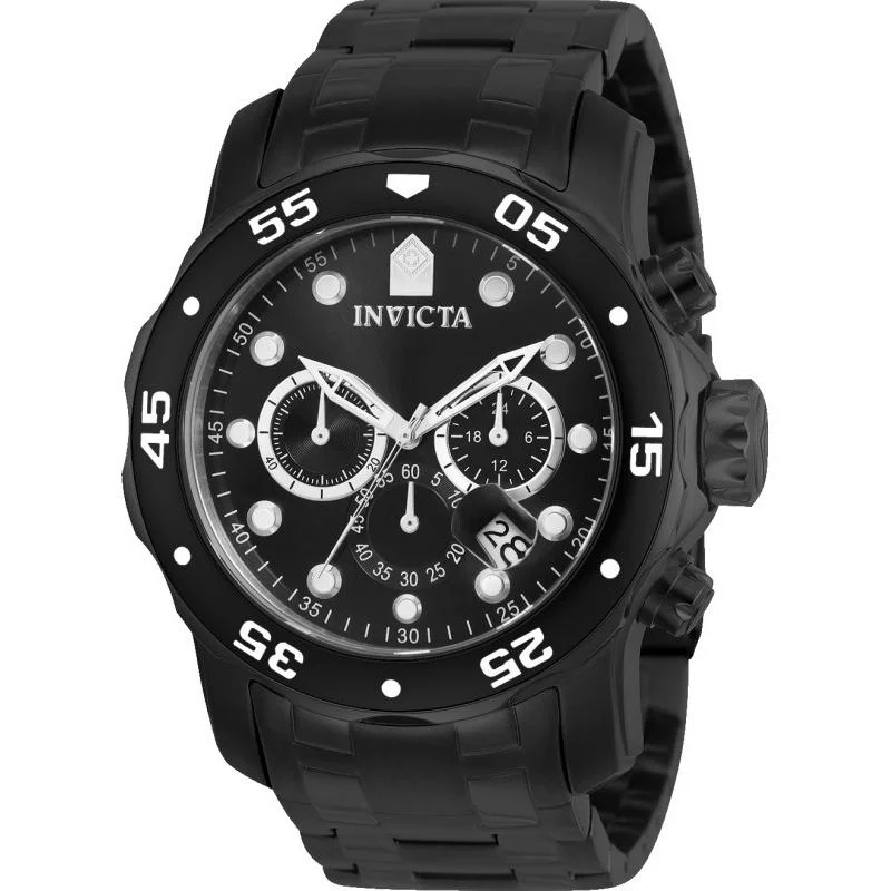 Solar-powered watches-Invicta Men's 0076 Pro Diver Chronograph Black Stainless Steel Watch