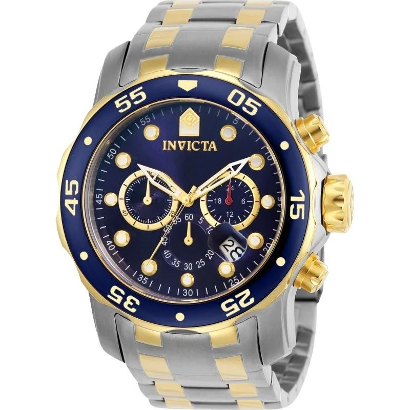 Rectangular face watches-Invicta Men's 0077 Pro Diver Scuba Chronograph Gold-Tone and Silver Stainless Steel Watch