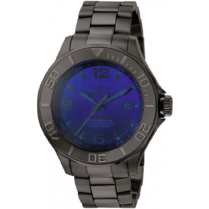 Patterned strap watches-Invicta Men's 0421 Pro Diver Automatic Gunmetal Stainless Steel Watch