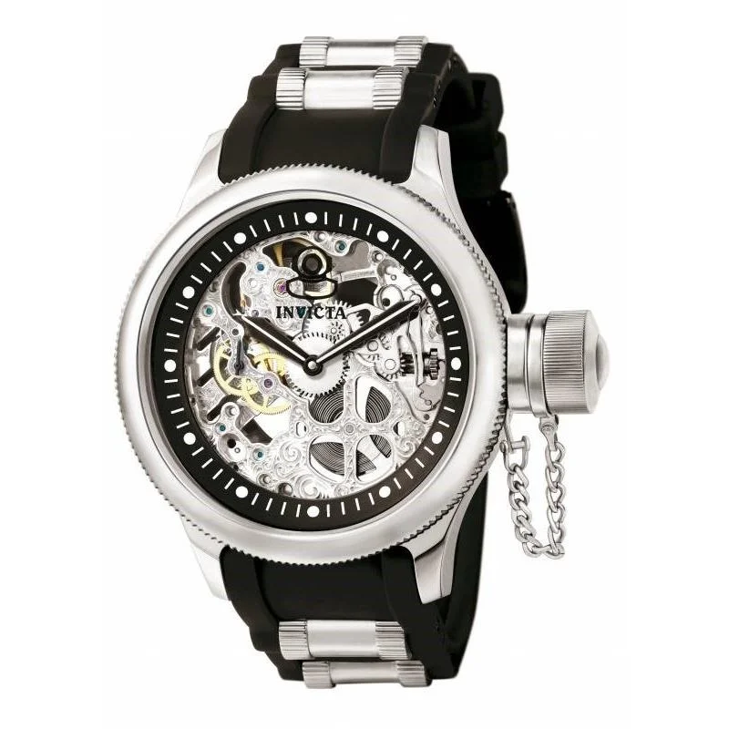 Oval gem watches-Invicta Men's 1088 Russian Diver Mechanical Black and Silver Inserts Polyurethane Watch